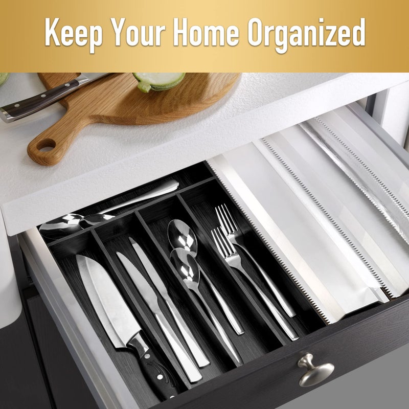 Conflech Silverware Organizer Bamboo Kitchen Drawer Organizer Utensil Organizer Silverware Holder Cutlery Organizer in drawer Flatware Organizer Tray (Black 5 Slots) - Image 4